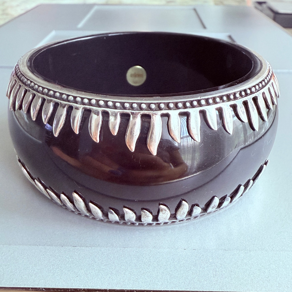 BIG Miriam Salat Mirim 34mm Black Resin Sterling Silver 925 Bangle Cuff Bracelet